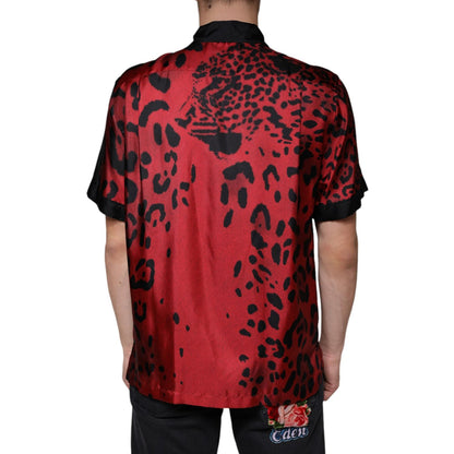 Dolce & Gabbana Red Leopard Silk Button Down Casual Shirt