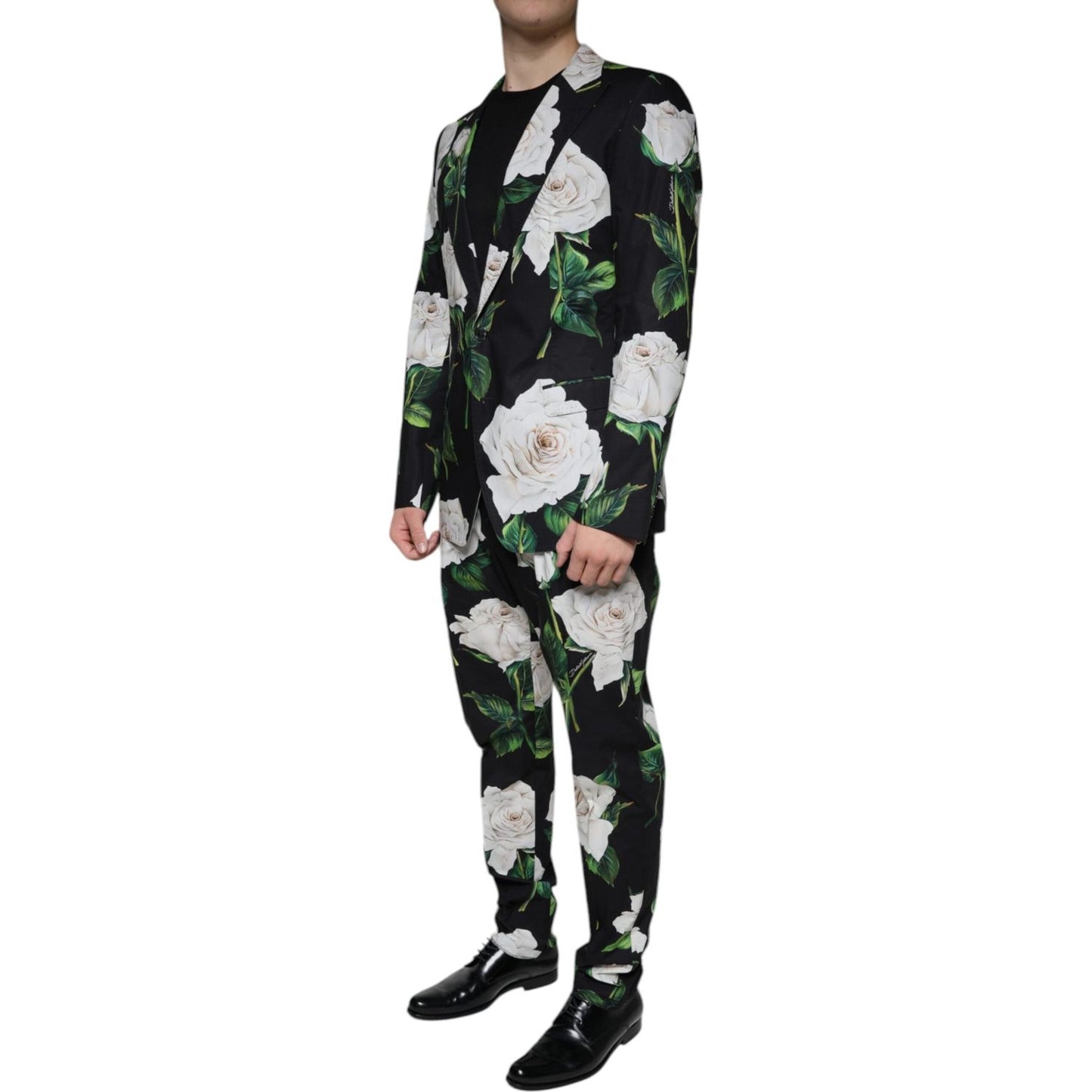 Dolce & Gabbana Black Rose Cotton Men Formal 2 Piece Suit KOS2245-48