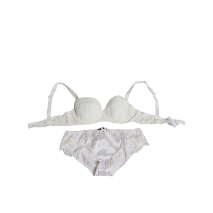 Dolce & Gabbana White Silk Stretch Panty Balconette Bra Underwear