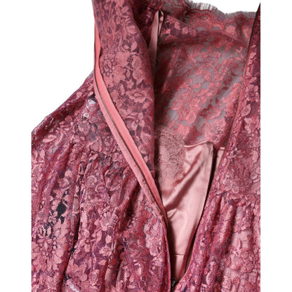 Dolce & Gabbana Fuchsia Floral Lace Long Sleeve Maxi Dress