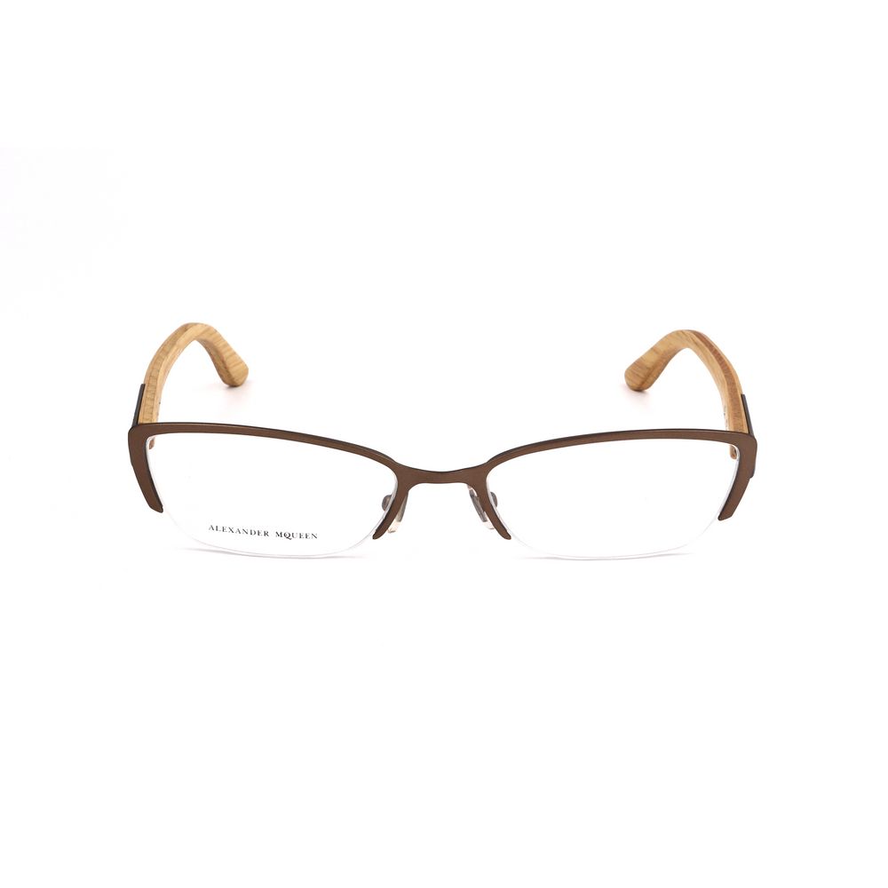 Alt Tag: Alexander McQueen Bicolor Metal Frames, Brown and Blue Semi-Matte Glasses for Women, Metal Material, Stylish Eyewear 53/18/135mm