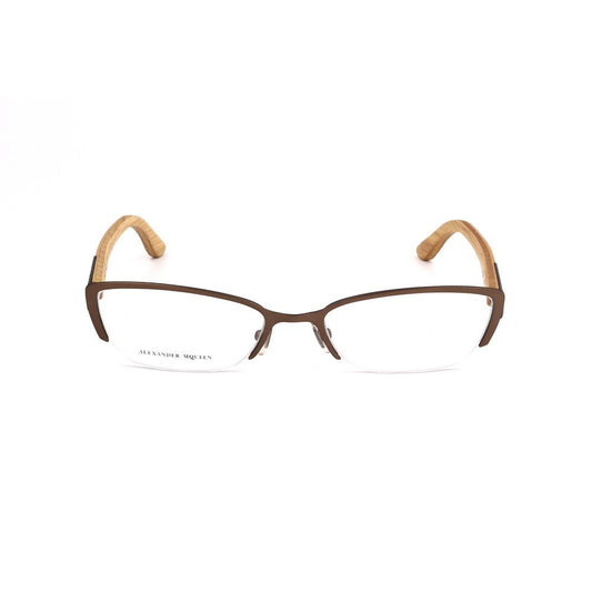 Alt Tag: Alexander McQueen Bicolor Metal Frames, Brown and Blue Semi-Matte Glasses for Women, Metal Material, Stylish Eyewear 53/18/135mm