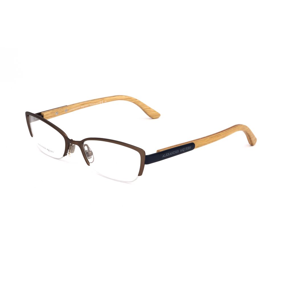 Alexander McQueen Bicolor Metal Frames for women, semi-matte brown and blue, 53/18/135 mm, elegant design.