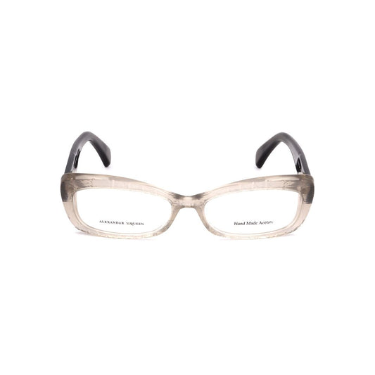 Alexander McQueen Bicolor Acetate Frames in beige and gray, stylish women's glasses with acetate material, size 52/15/140 mm.