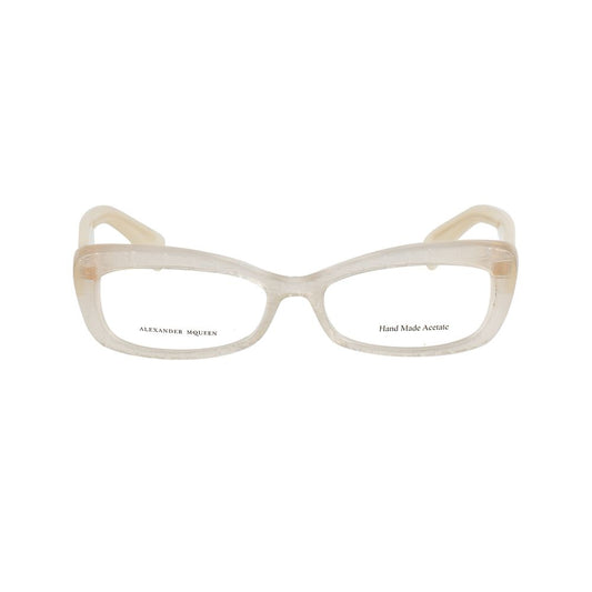 Alexander McQueen Bicolor Acetate Frames in beige and light yellow, women's eyewear, style AMQ4203K6V, 52/15/140 mm.