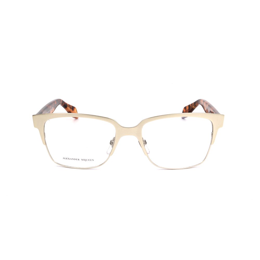 Alexander McQueen Bicolor Metal Frames in matte gold and Havana design, model AMQ42578SO with 53/17/140mm dimensions.