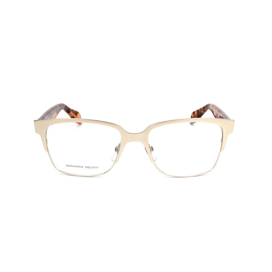 Alexander McQueen Bicolor Metal Frames in matte gold and Havana design, model AMQ42578SO with 53/17/140mm dimensions.