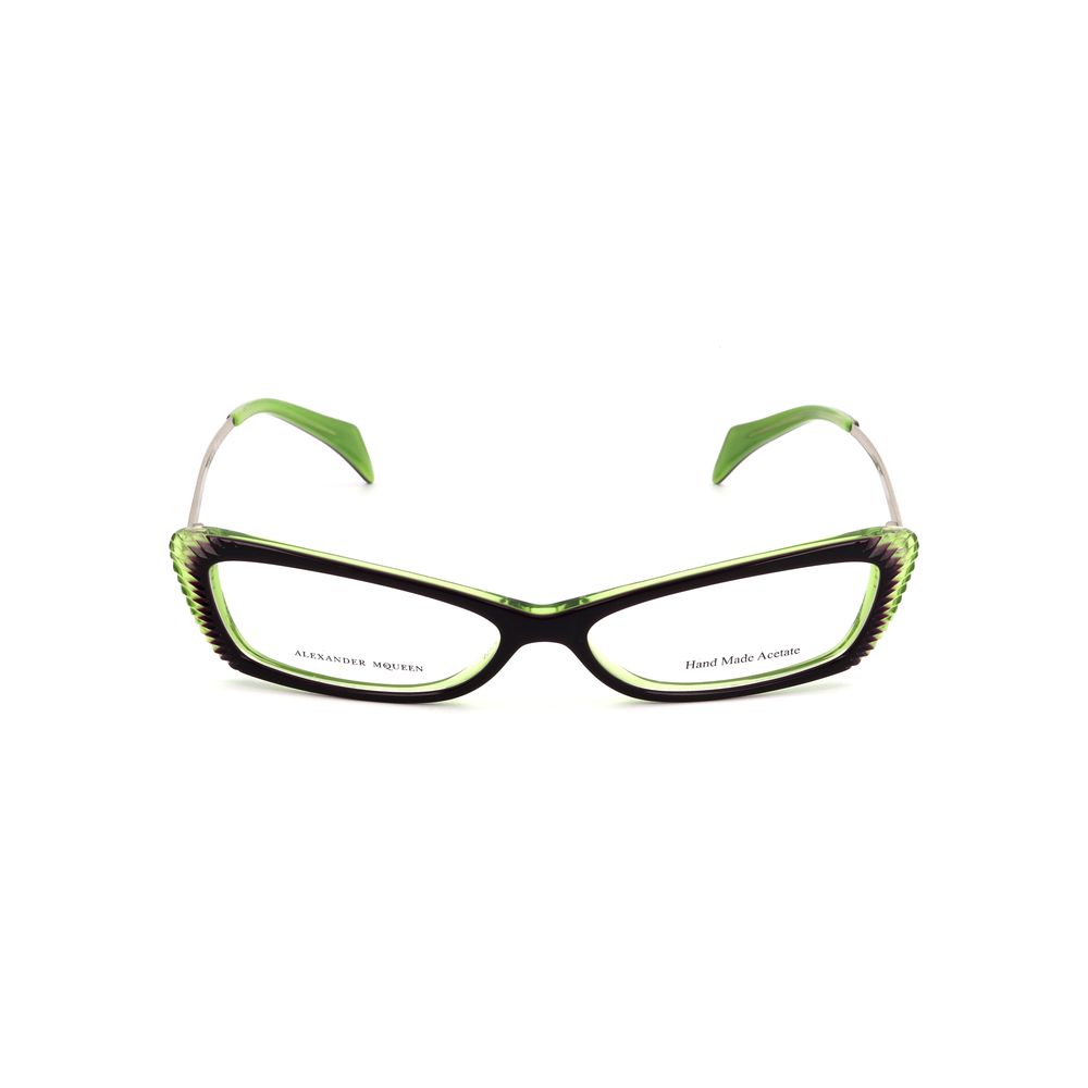 Alexander McQueen Multicolor Acetate Frames in green, violet, and gold with dimensions 52/14/145 mm. Stylish eyewear for women.