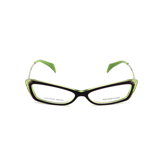 Alexander McQueen Multicolor Acetate Frames in green, violet, and gold with dimensions 52/14/145 mm. Stylish eyewear for women.