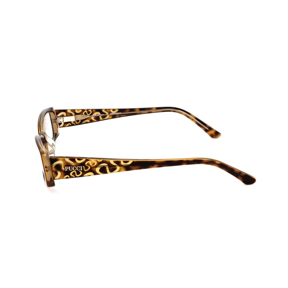 Side view of Emilio Pucci Orange Plastic Frames with honey Havana pattern, showing temple engraving, size 51/14/135 mm.