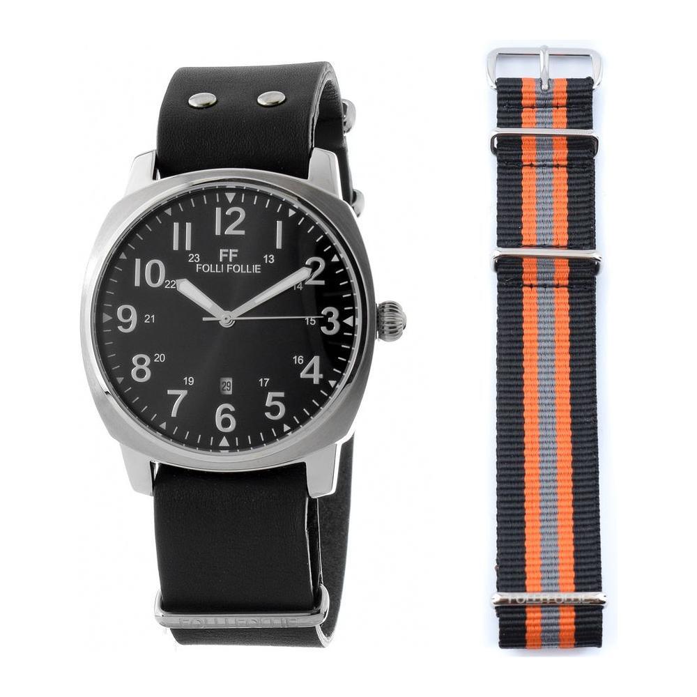 Folli Follie Black Leather Dress Watch