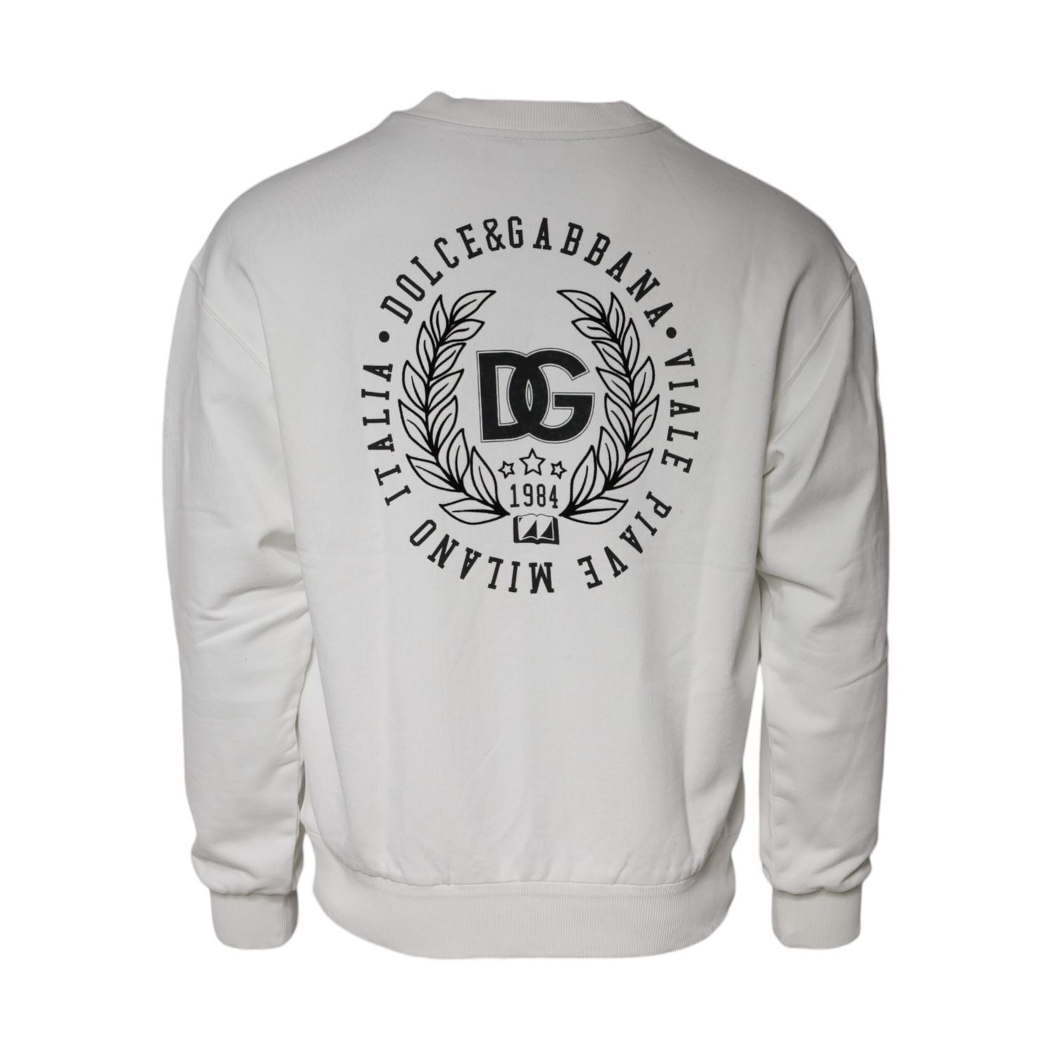Dolce & Gabbana White Logo Cotton Crew Neck Pullover Sweater