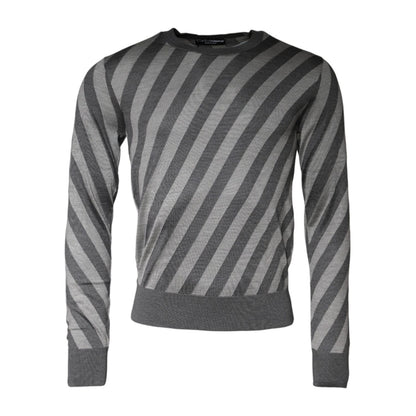Dolce & Gabbana Gray Stripes Long Sleeve Round Neck Pullover Sweater
