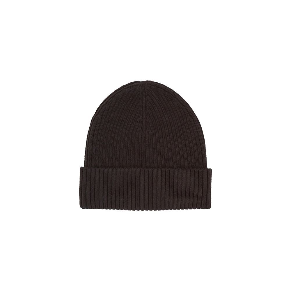 Calvin Klein Black Organic Cotton Cap (Baseball Hat) shown as a ribbed black beanie, 50% organic cotton, snug fit for winter comfort.