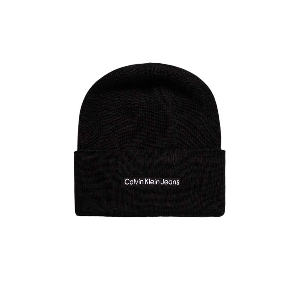 Calvin Klein Jeans Black Cotton Cap (Baseball Hat) - Calvin Klein Jeans beanie with embroidered logo on front, perfect for winter style.