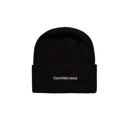 Calvin Klein Jeans Black Cotton Cap (Baseball Hat) - Calvin Klein Jeans beanie with embroidered logo on front, perfect for winter style.