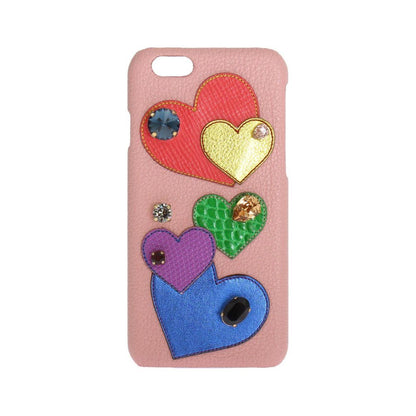 Dolce & Gabbana Pink Leather Heart Crystal Phone Case