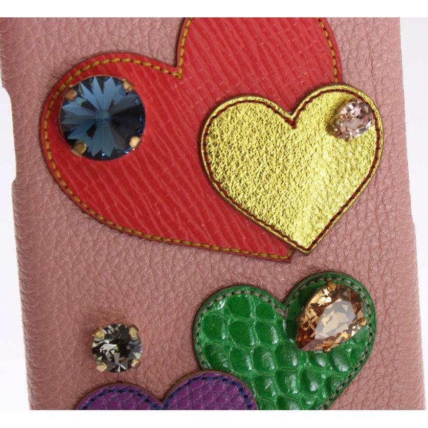 Dolce & Gabbana Pink Leather Heart Crystal Phone Case