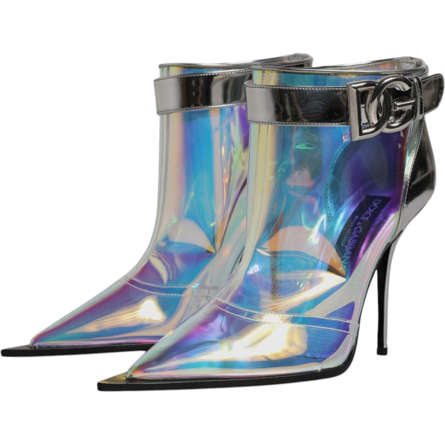 Dolce & Gabbana Shoes Silver Iridescent Pointed Short Boots LA12035-39