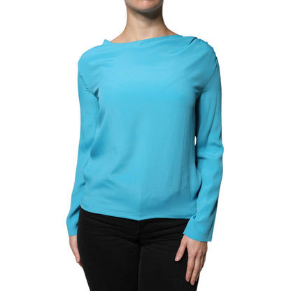 Boutique Moschino Blue Round Neckline Long Sleeves Blouse Top