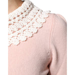 Dolce & Gabbana Pink Cashmere Collar Knitted Long Sleeves Top