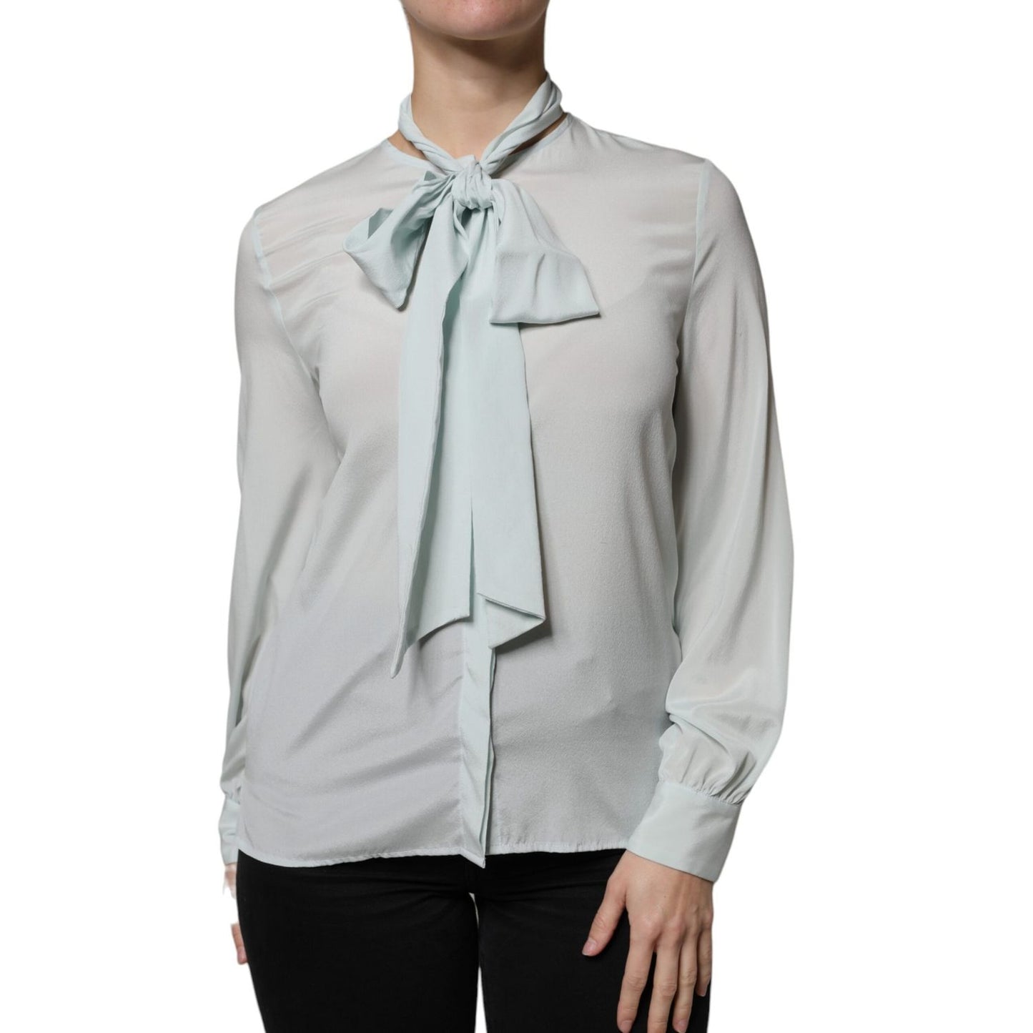 Ballantyne Light Blue Silk Ascot Collared Long Sleeves Top Ballantyne