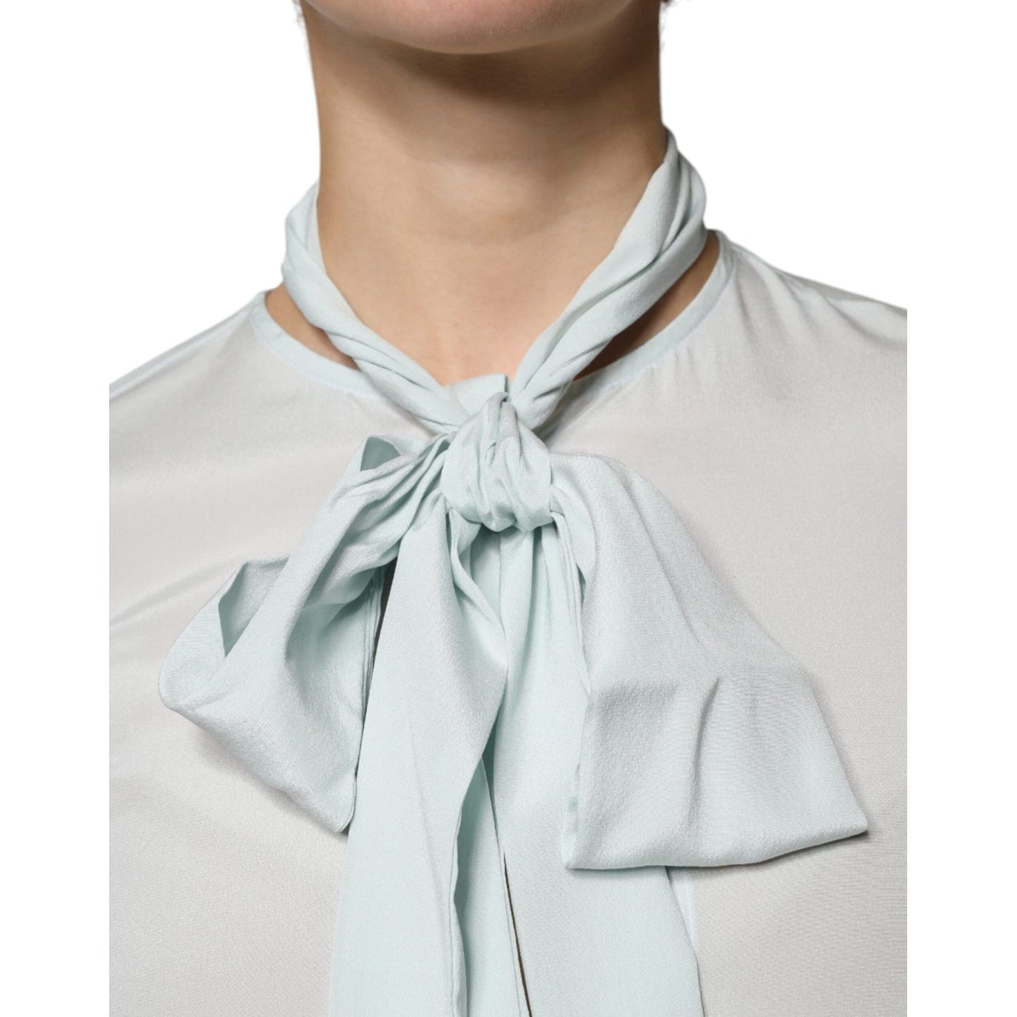 Ballantyne Light Blue Silk Ascot Collared Long Sleeves Top Ballantyne