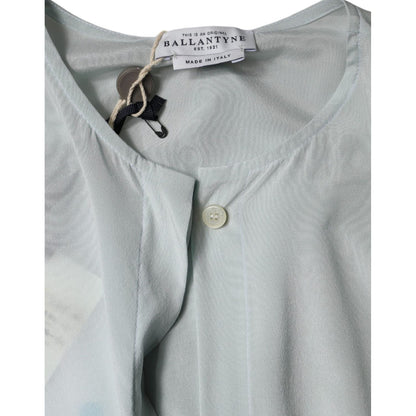Ballantyne Light Blue Silk Ascot Collared Long Sleeves Top Ballantyne
