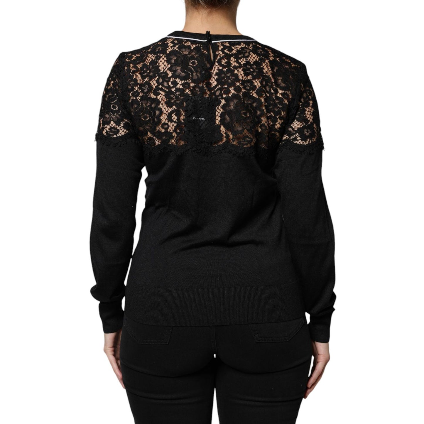 Dolce & Gabbana Black Floral Lace Silk Pullover Blouse Top