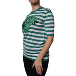 Dolce & Gabbana White Green Stripe Leaf Crew Neck T-shirt