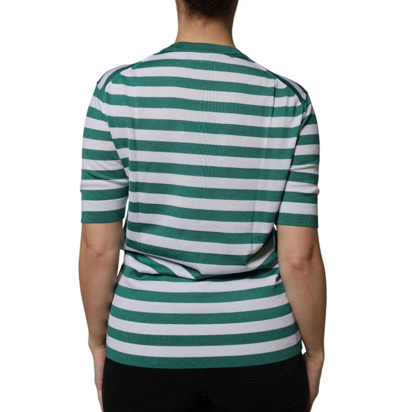 Dolce & Gabbana White Green Stripe Leaf Crew Neck T-shirt