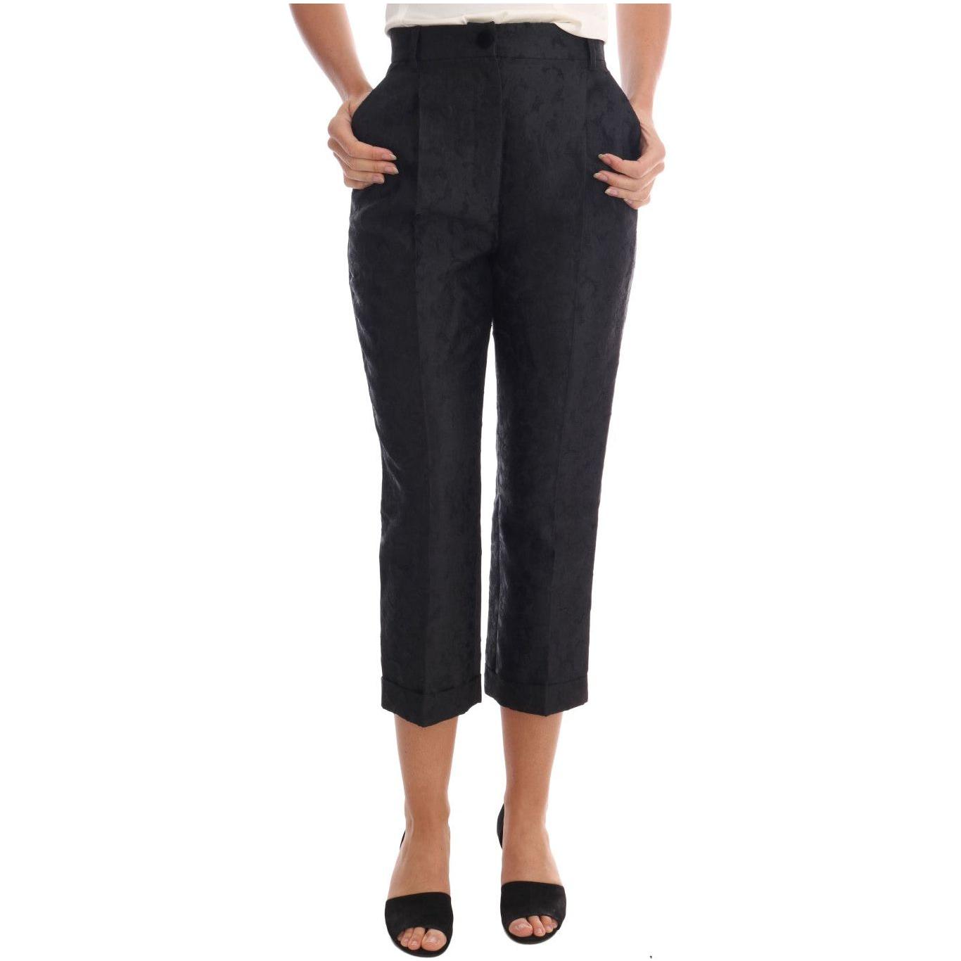 Dolce & Gabbana Black Floral Brocade Capri Pants Jeans & Pants