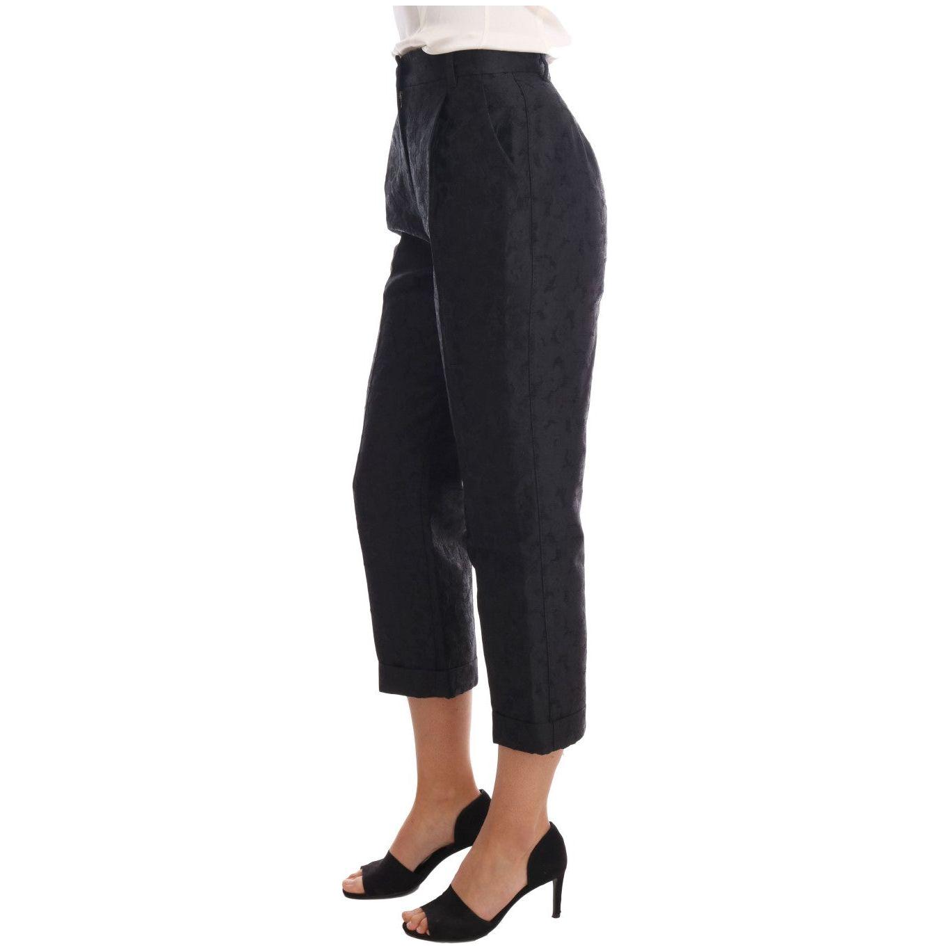 Dolce & Gabbana Black Floral Brocade Capri Pants Jeans & Pants