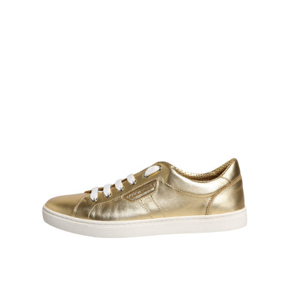 Dolce & Gabbana Gold Leather Logo London Men Sneakers Shoes