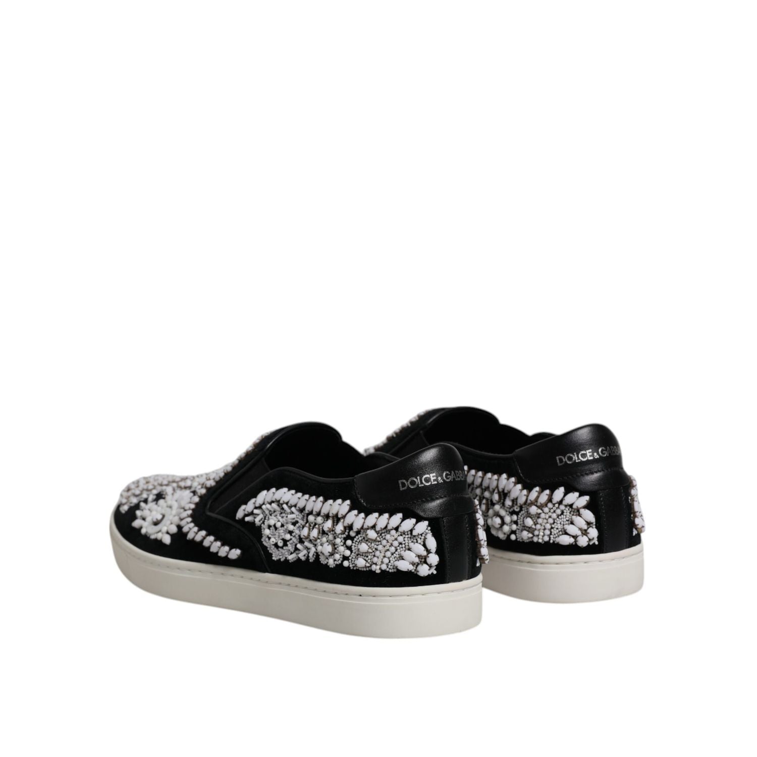 Dolce & Gabbana Black Embellished London Men Slip On Shoes