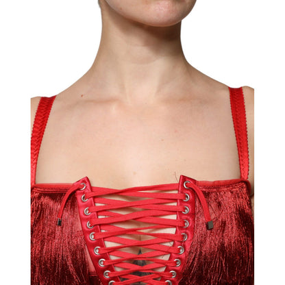 Dolce & Gabbana Red Lace Tassel Sleeveless Sheath Mini Dress