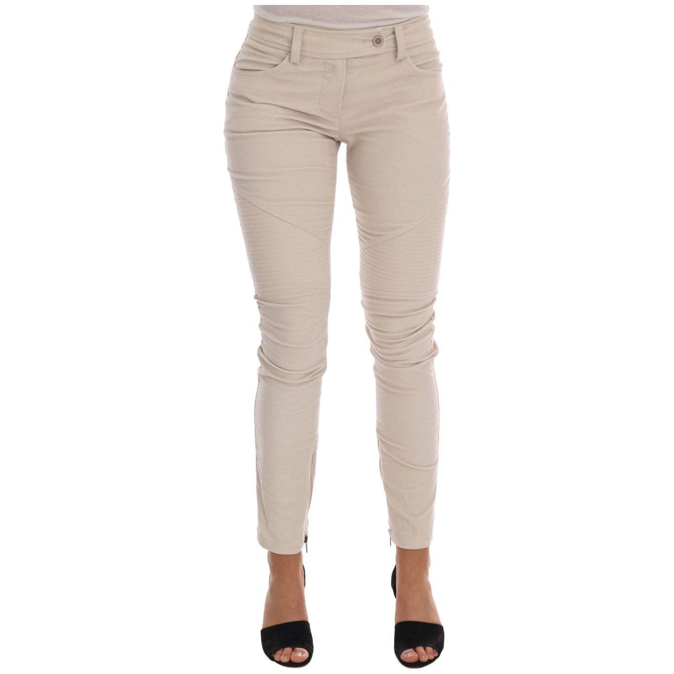 بنطال Ermanno Scervino Chic Beige Corduroy Skinny Slim Fit