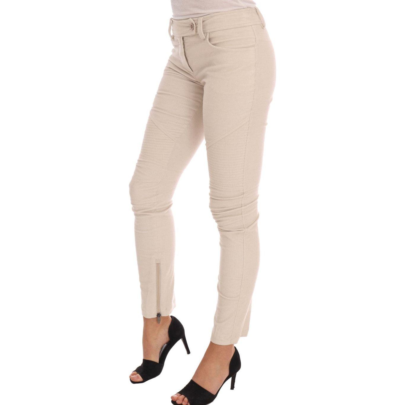 بنطال Ermanno Scervino Chic Beige Corduroy Skinny Slim Fit