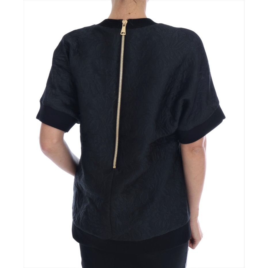 Dolce & Gabbana Black Brocade Cocktail Crystal Sweater