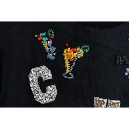 Dolce & Gabbana Black Brocade Cocktail Crystal Sweater