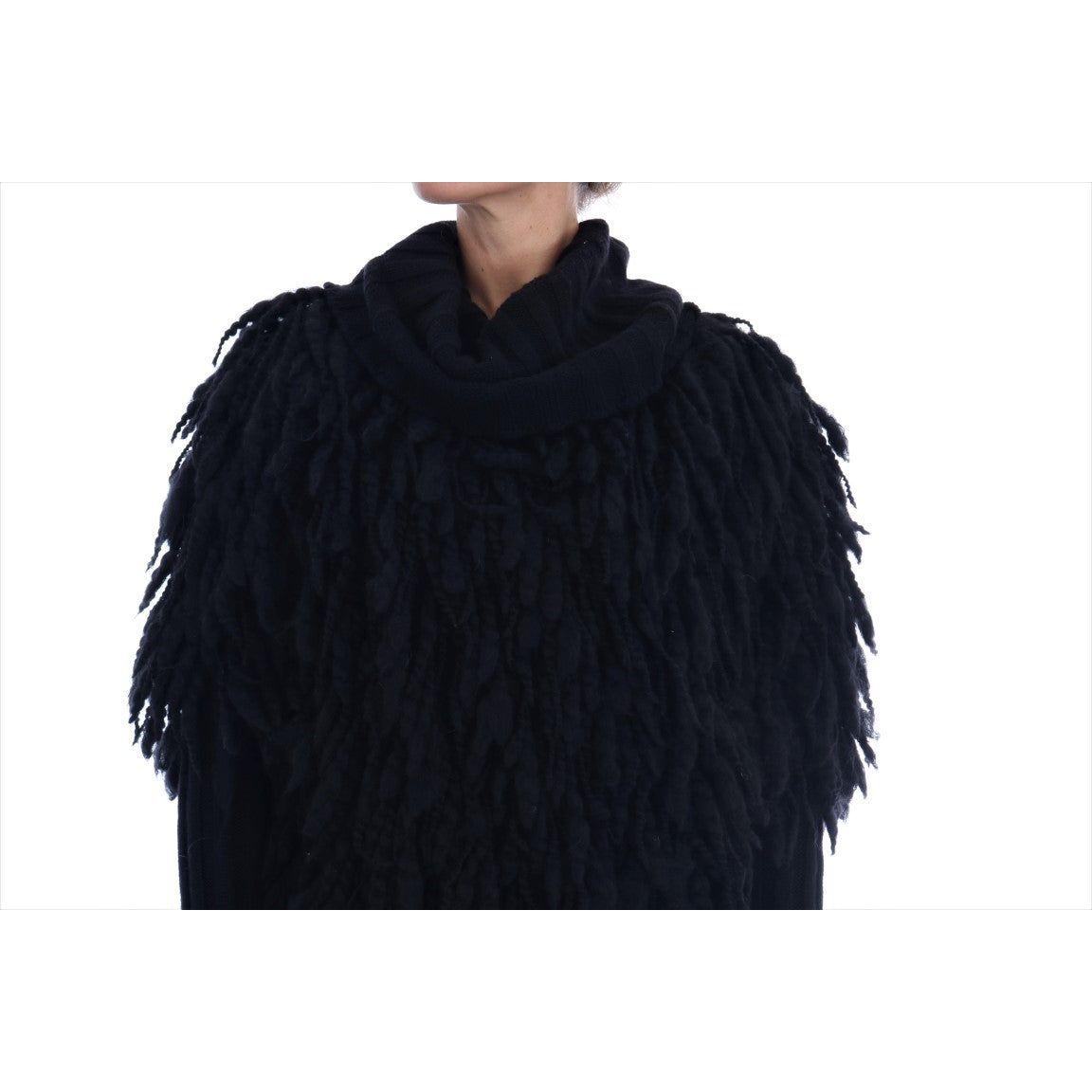 Dolce & Gabbana Black Fringes Wool Pullover Sweater