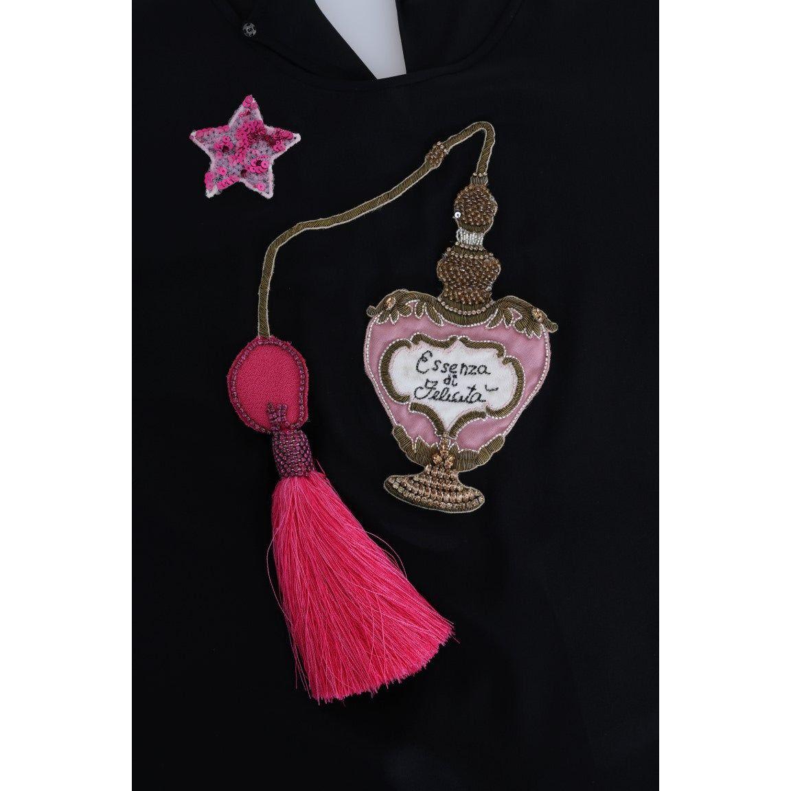 Dolce & Gabbana Black Silk Fairy Tale Top Crystal Blouse
