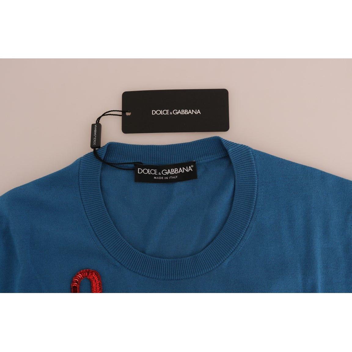 Dolce & Gabbana Blue Silk Love is Pullover Sweater