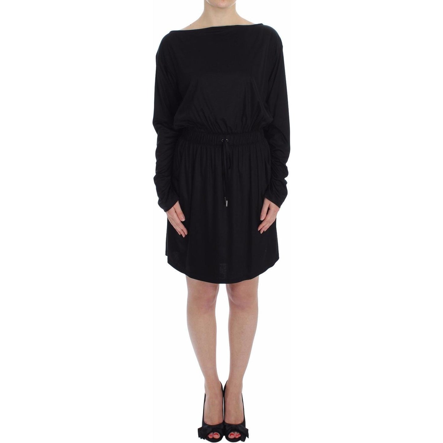 Versace Jeans Black Modal Silk Shift Knee Dress Dress