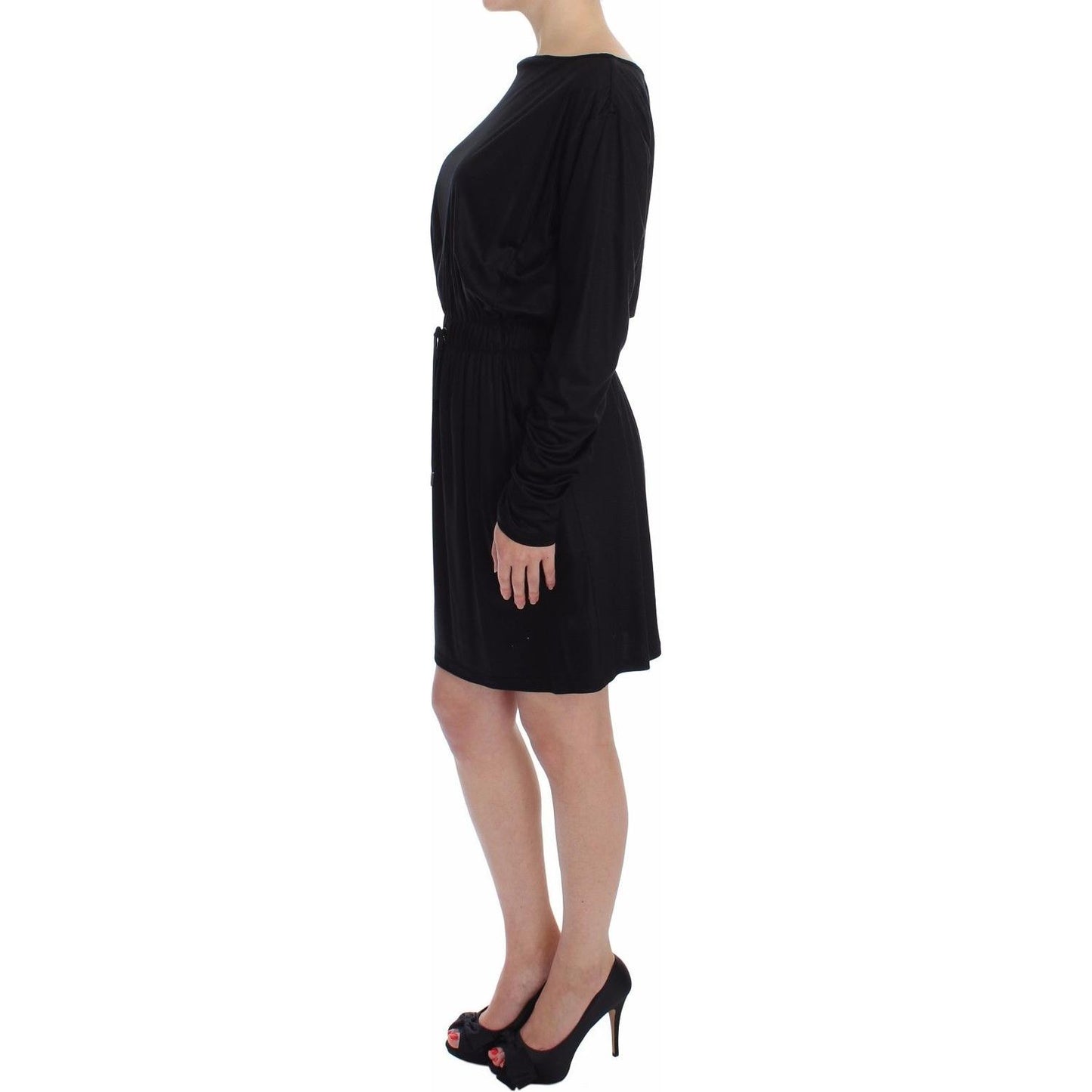 Versace Jeans Black Modal Silk Shift Knee Dress Dress