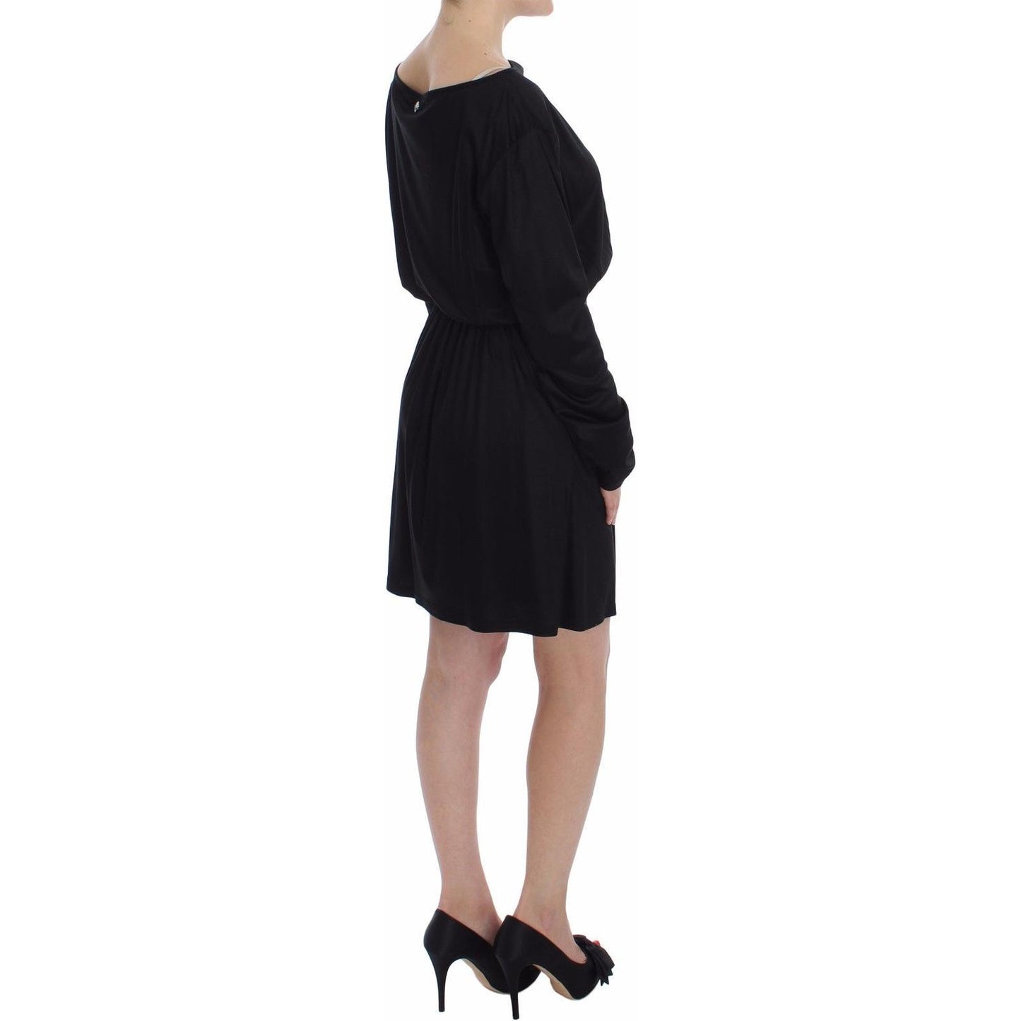 Versace Jeans Black Modal Silk Shift Knee Dress Dress