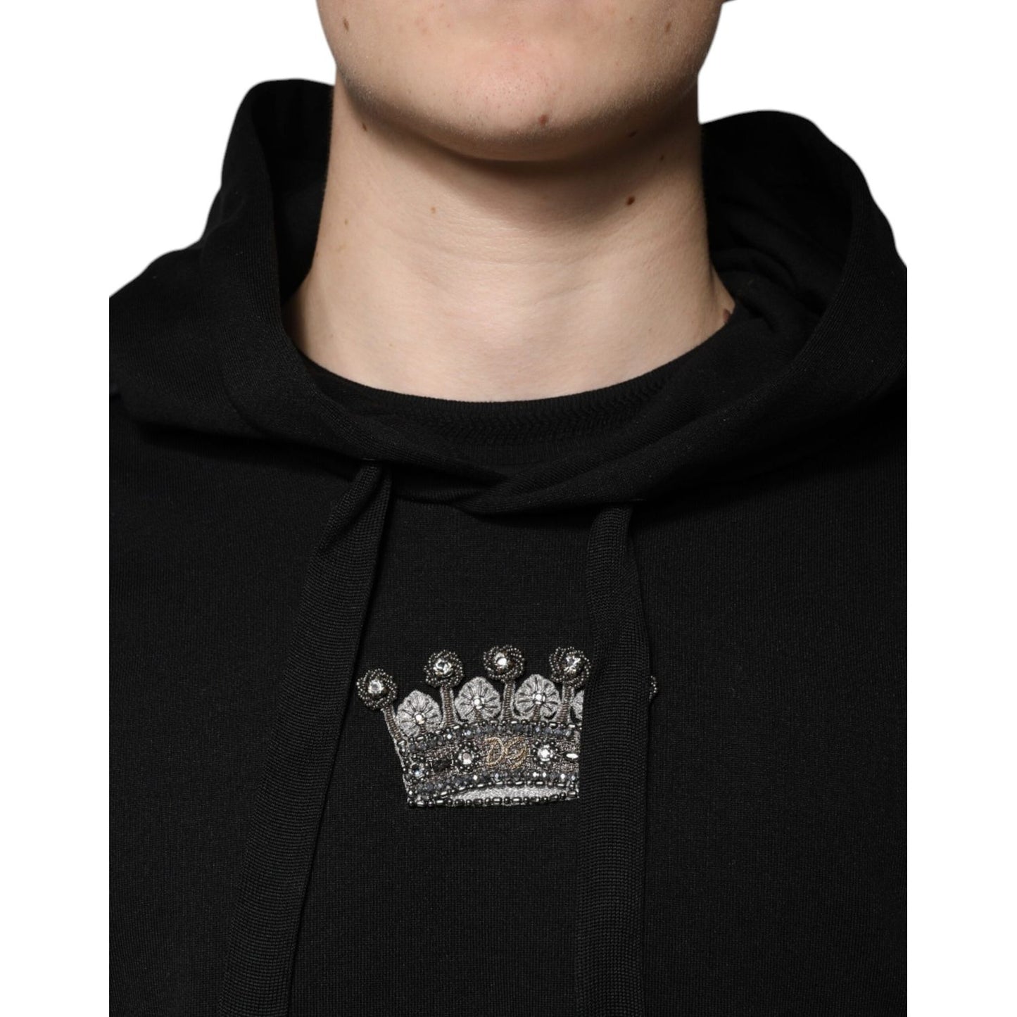 Dolce & Gabbana Black Crown Cotton Hooded Sweatshirt Sweater