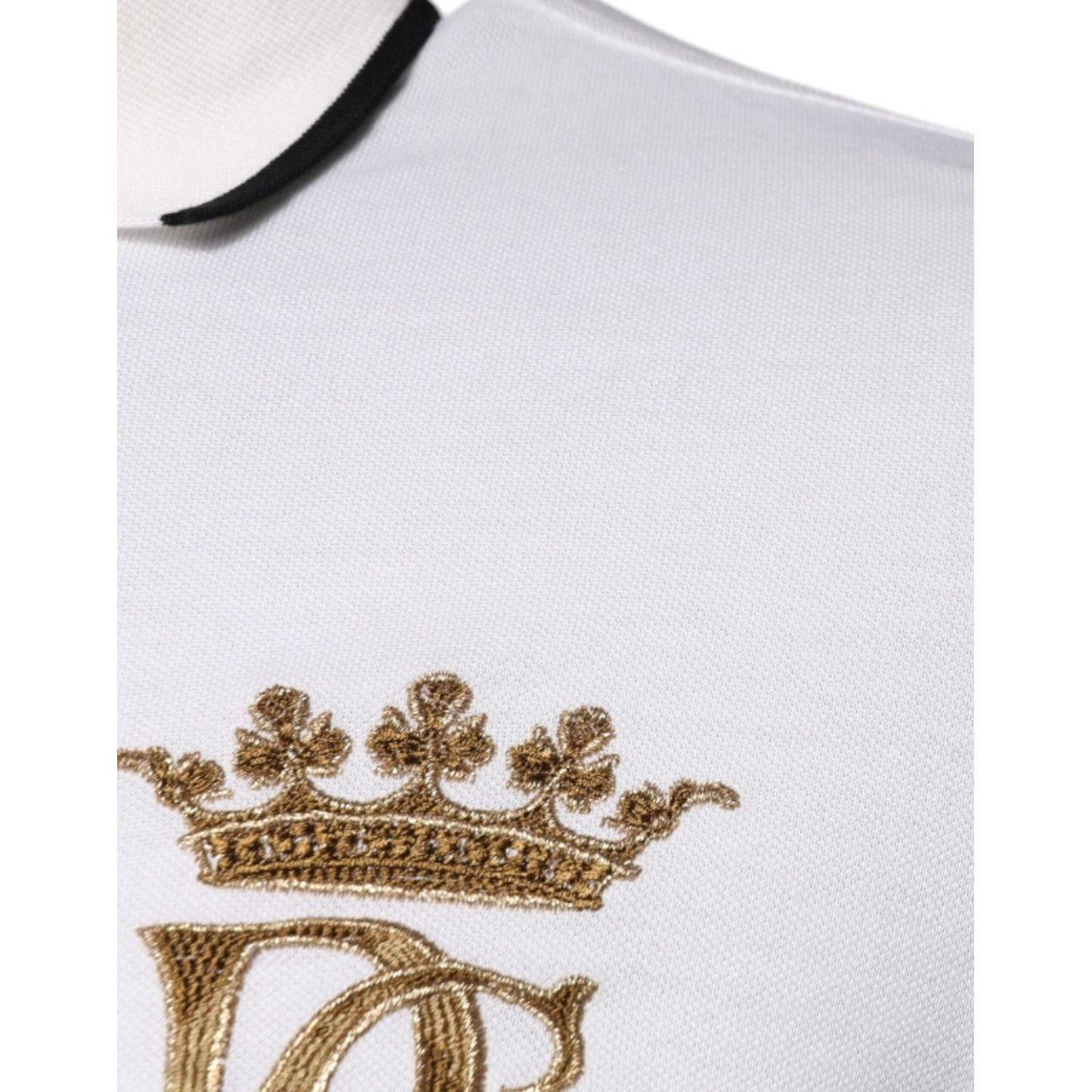 Dolce & Gabbana Off White Crown Cotton Collared Polo T-shirt