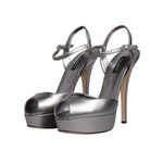 Dolce & Gabbana Silver Leather Platform Heels Sandals Shoes