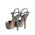 Dolce & Gabbana Silver Leather Platform Heels Sandals Shoes